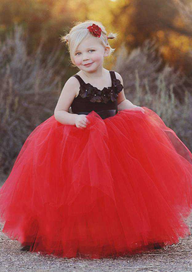 Charming Tulle Square Neckline Floor-Length A-line Flower Girl Dress with Waistband