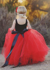 Charming Tulle Square Neckline Floor-Length A-line Flower Girl Dress with Waistband