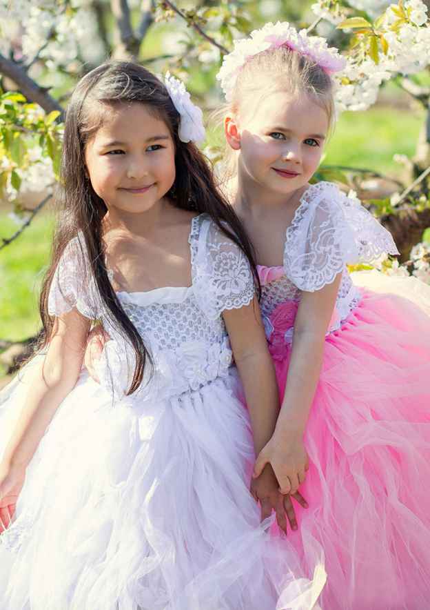 Graceful Tulle Square Neckline Ankle-Length A-line Flower Girl Dress with Appliqu¨¦