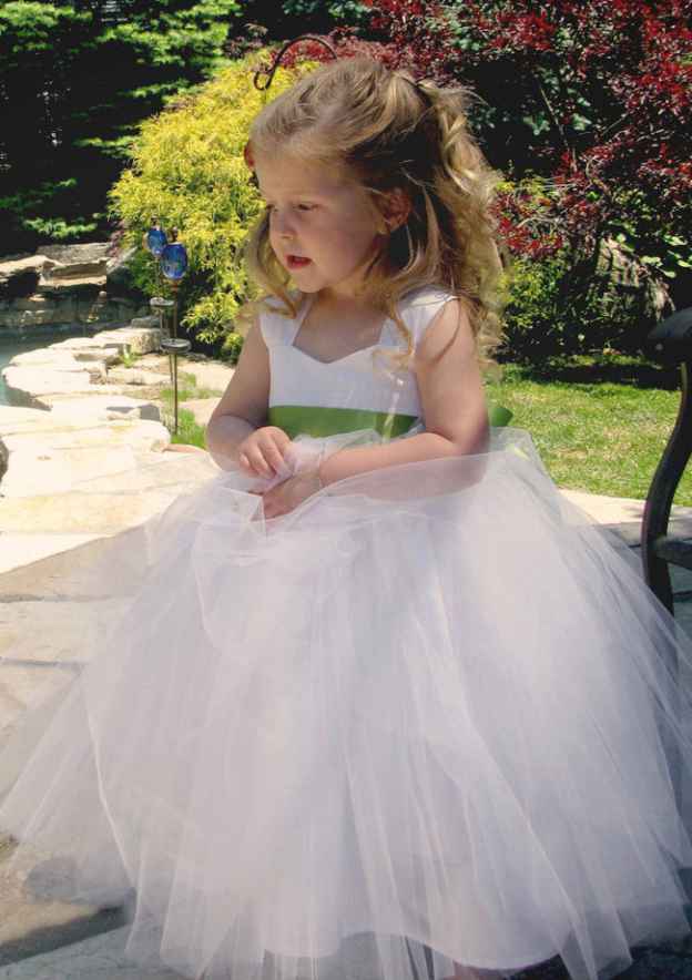 Sweet Tulle Sweetheart Neck Ankle-Length A-line Flower Girl Dress with Waistband