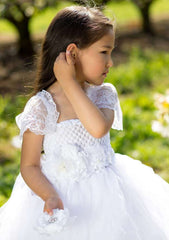 Graceful Tulle Square Neckline Ankle-Length A-line Flower Girl Dress with Appliqu¨¦