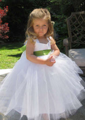 Sweet Tulle Sweetheart Neck Ankle-Length A-line Flower Girl Dress with Waistband