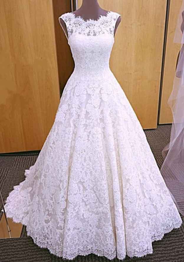 Appliqued Lace A-Line/Princess with Scalloped Neckline, Sleeveless Design, and Court Train