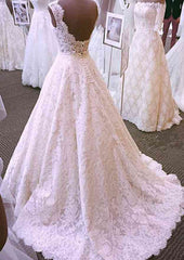 Appliqued Lace A-Line/Princess with Scalloped Neckline, Sleeveless Design, and Court Train