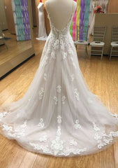 Appliqued Lace A-Line/Princess with Scalloped Neckline, Sleeveless Design, and Court Train in Tulle