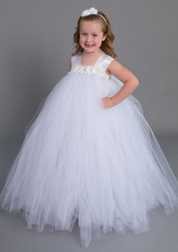 Ankle-Length Lace Satin Taffeta Wedding Party Dress with Charming Bowknot - A-line/Princess Scoop Neck Flower Girl Dress