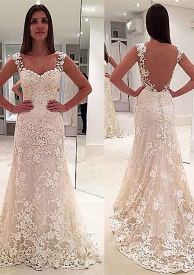 Appliqu¨¦d Sheath/Column Sweetheart Sleeveless Wedding Dress with Sweep Train in Lace