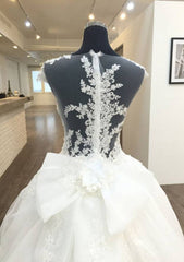 Appliqued Lace Ball Gown Wedding Dress with Scoop Neckline, Sleeveless Design, and Chapel Train in Tulle