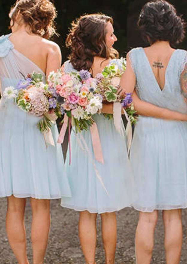 Knee-Length Chiffon Bridesmaid Dress, A-Line/Princess Cut, V-Neck, Sleeveless, With Lace BM bride