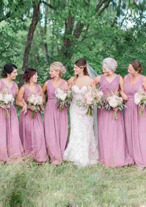 Chiffon Bridesmaid Dress, A-Line/Princess Cut, Long/Floor-Length V-Neck, Sleeveless, With Pleated BM bride