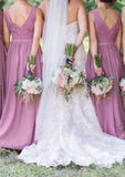 Chiffon Bridesmaid Dress, A-Line/Princess Cut, Long/Floor-Length V-Neck, Sleeveless, With Pleated BM bride