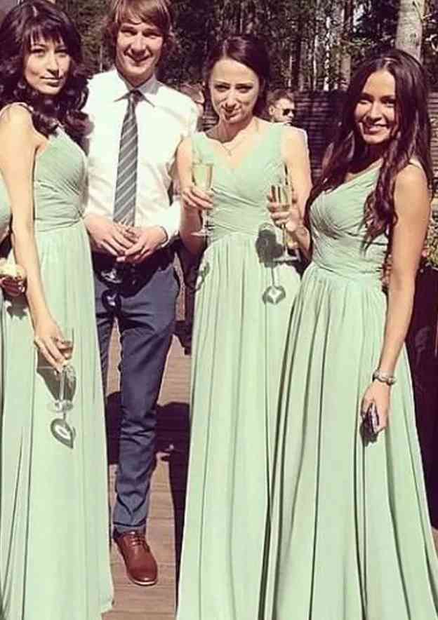 (Duplicate Of #1) Long/Floor-Length Chiffon Bridesmaid Dress, A-Line/Princess Cut, V-Neck, Sleeveless, With Pleated