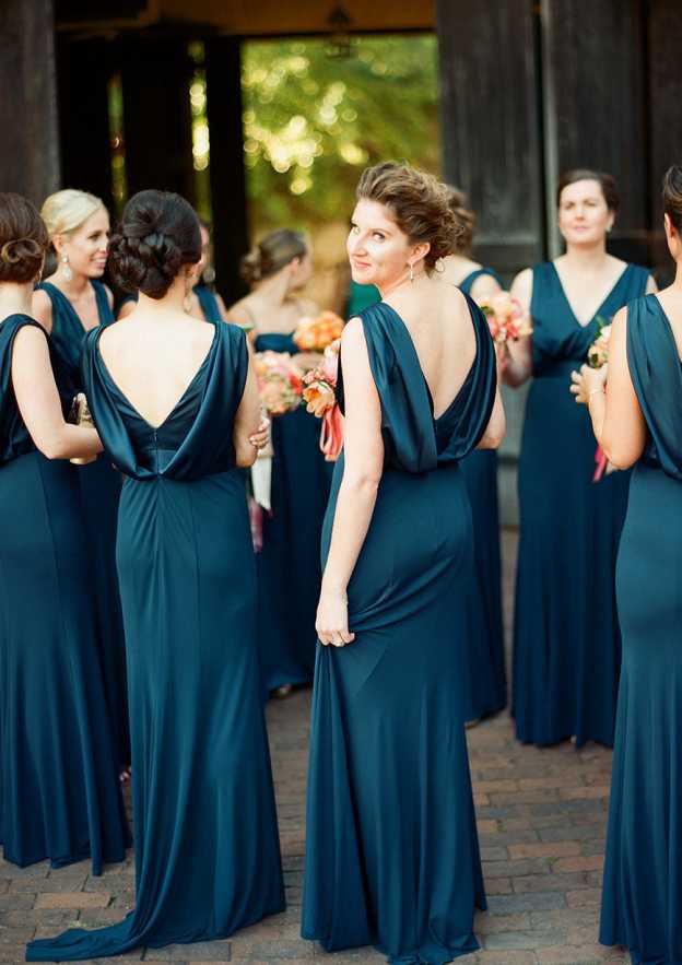 V-Neck A-Line Jersey Bridesmaid Dress With Pleats And Sweep Train, Sleeveless BM bride