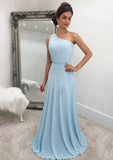 Sweep Train Chiffon Prom Dress, A-Line/Princess Cut, One-Shoulder, Sleeveless BM bride