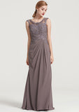 Floor-Length Chiffon Dress, Sheath/Column Shape, Scoop Neck, Sleeveless, With Pleats, Beading, And Appliqued BM bride