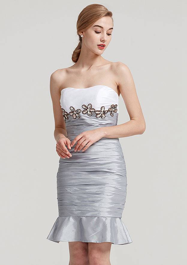 Knee-Length Taffeta Mother of the Bride Dress with Jacket Appliqued Pleated, Sleeveless Sweetheart Trumpet/Mermaid BM bride