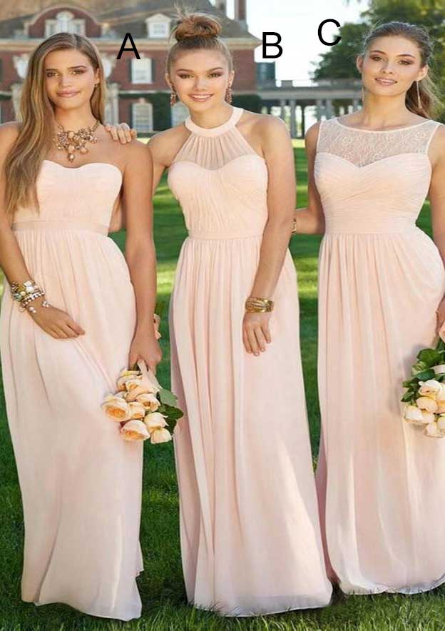 Floor-Length Chiffon Bridesmaid Dress, A-Line/Princess Style, Sweetheart Neck, Sleeveless BM bride