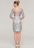 Knee-Length Chiffon Mother of the Bride Dress with Jacket Appliqued Waistband, 3/4 Sleeve V Neck Sheath/Column BM bride