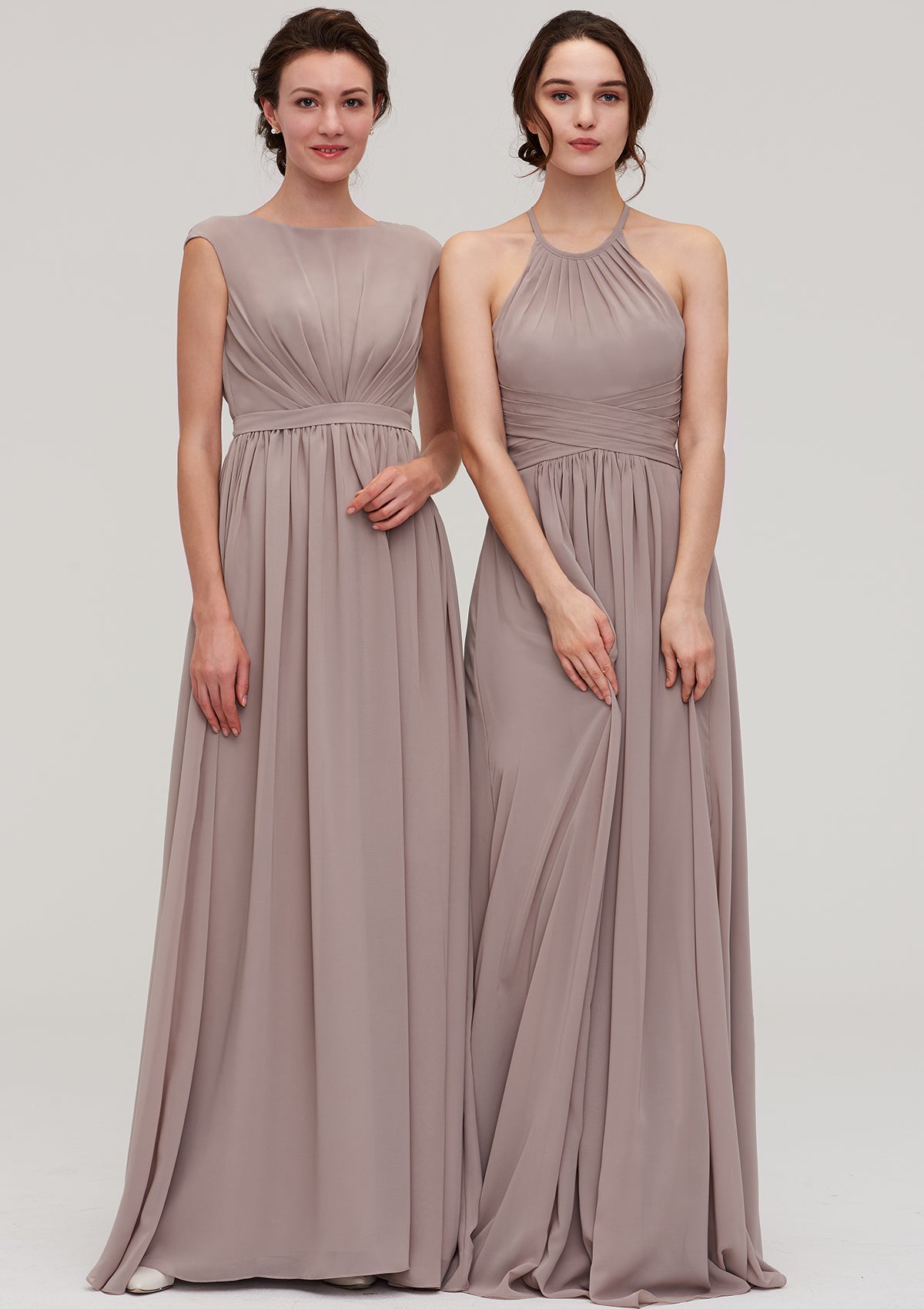 Floor-Length Chiffon Bridesmaid Dress, A-Line/Princess Shape, Bateau Neck, Sleeveless, With Pleats BM bride