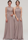 Floor-Length Chiffon Bridesmaid Dress, A-Line/Princess Shape, Bateau Neck, Sleeveless, With Pleats BM bride