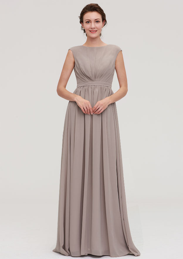 Floor-Length Chiffon Bridesmaid Dress, A-Line/Princess Shape, Bateau Neck, Sleeveless, With Pleats BM bride