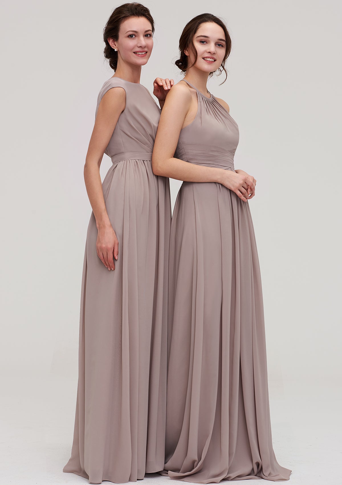 Floor-Length Chiffon Bridesmaid Dress, A-Line/Princess Shape, Bateau Neck, Sleeveless, With Pleats BM bride