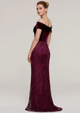 Sweep Train Lace Mother of the Bride Dresses, Sleeveless Off-the-Shoulder Sheath/Column BM bride