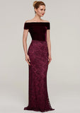 Sweep Train Lace Mother of the Bride Dresses, Sleeveless Off-the-Shoulder Sheath/Column BM bride