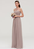 Floor-Length Chiffon Bridesmaid Dress, A-Line/Princess Shape, Bateau Neck, Sleeveless, With Sashes, Lace, And Pleats BM bride