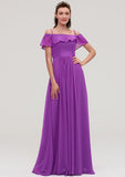 Floor-Length Chiffon Bridesmaid Dress, A-Line/Princess Style, Off-The-Shoulder, Sleeveless, With Ruffles BM bride