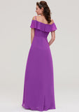 Floor-Length Chiffon Bridesmaid Dress, A-Line/Princess Style, Off-The-Shoulder, Sleeveless, With Ruffles BM bride