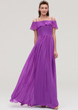 Floor-Length Chiffon Bridesmaid Dress, A-Line/Princess Style, Off-The-Shoulder, Sleeveless, With Ruffles BM bride