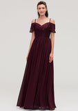 Floor-Length Chiffon Bridesmaid Dress, A-Line/Princess Style, Off-The-Shoulder, Sleeveless, With Lace BM bride