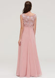 A-Line/Princess Floor-Length Sleeveless Chiffon Bridesmaid Dress, Bateau Neck With Sashes And Appliqued BM bride