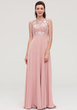 A-Line/Princess Floor-Length Sleeveless Chiffon Bridesmaid Dress, Bateau Neck With Sashes And Appliqued BM bride