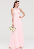 A-Line/Princess Floor-Length Sleeveless Chiffon Bridesmaid Dress, Scoop Neck With Lace And Split BM bride