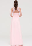 A-Line/Princess Floor-Length Sleeveless Chiffon Bridesmaid Dress, Scoop Neck With Lace And Split BM bride