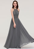 Floor-Length Chiffon Bridesmaid Dress, A-Line/Princess Cut, Halter Neck, Sleeveless, With Appliqued BM bride