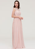 Floor-Length Chiffon Bridesmaid Dress, A-Line/Princess Shape, Scalloped Neck, Sleeveless, With Lace BM bride