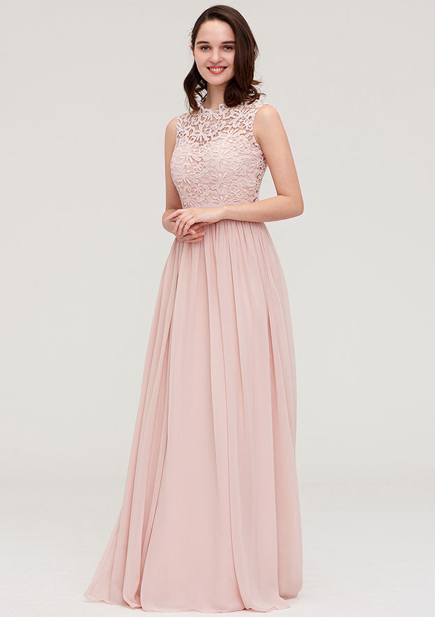 Floor-Length Chiffon Bridesmaid Dress, A-Line/Princess Shape, Scalloped Neck, Sleeveless, With Lace BM bride