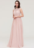 Floor-Length Chiffon Bridesmaid Dress, A-Line/Princess Shape, Scalloped Neck, Sleeveless, With Lace BM bride