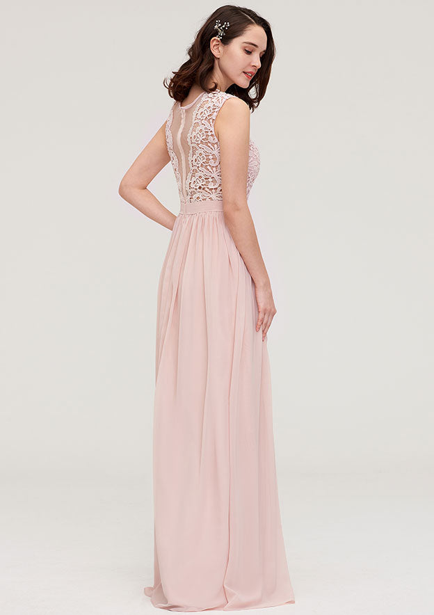 Floor-Length Chiffon Bridesmaid Dress, A-Line/Princess Shape, Scalloped Neck, Sleeveless, With Lace BM bride