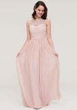 Floor-Length Chiffon Bridesmaid Dress, A-Line/Princess Shape, Scalloped Neck, Sleeveless, With Lace BM bride