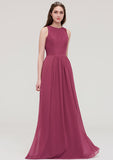 Floor-Length Chiffon Bridesmaid Dress, A-Line/Princess Style, Bateau Neck, Sleeveless, With Lace BM bride