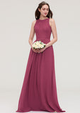 Floor-Length Chiffon Bridesmaid Dress, A-Line/Princess Style, Bateau Neck, Sleeveless, With Lace BM bride