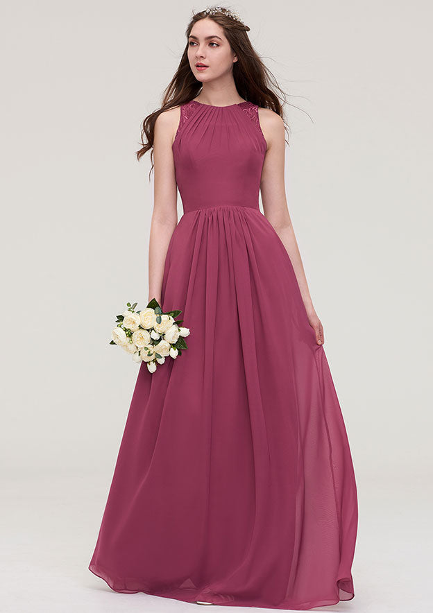 Floor-Length Chiffon Bridesmaid Dress, A-Line/Princess Style, Bateau Neck, Sleeveless, With Lace BM bride