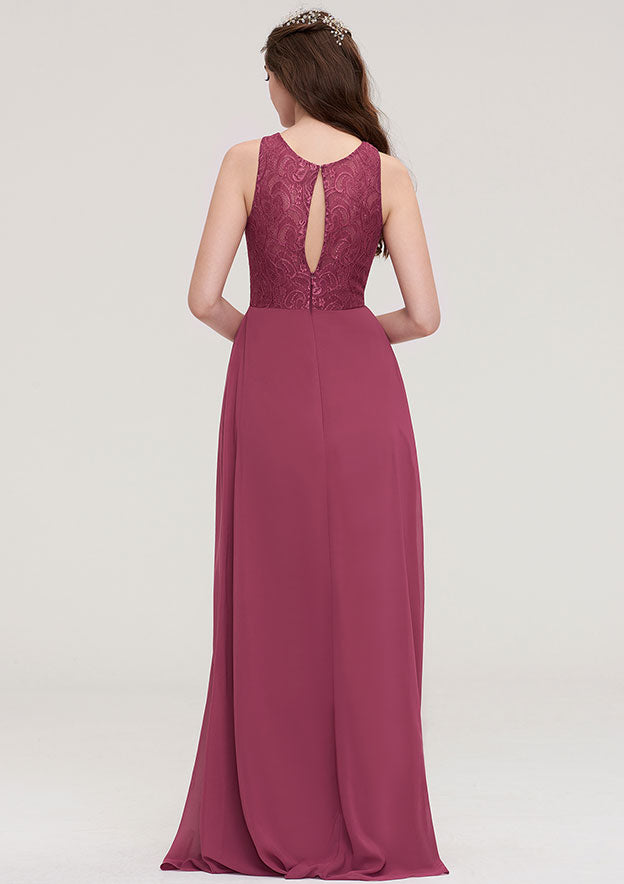 Floor-Length Chiffon Bridesmaid Dress, A-Line/Princess Style, Bateau Neck, Sleeveless, With Lace BM bride