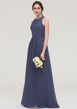 Floor-Length Chiffon Bridesmaid Dress In Stormy, A-Line/Princess Style, Scoop Neck, Sleeveless, With Pleats BM bride