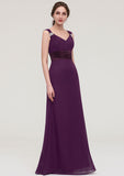 Floor-Length Chiffon Bridesmaid Dress, Sheath/Column Shape, V-Neck, Sleeveless, With Sashes, Beading, And Pleats BM bride