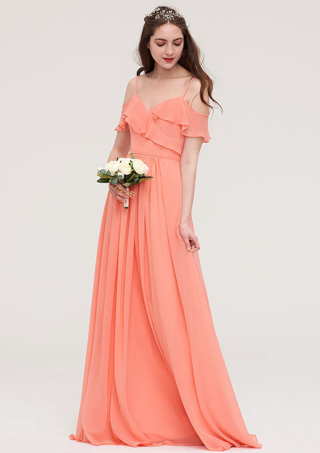 Floor-Length Chiffon Bridesmaid Dress, A-Line/Princess Cut, Sweetheart Neck, Sleeveless, With Ruffled BM bride